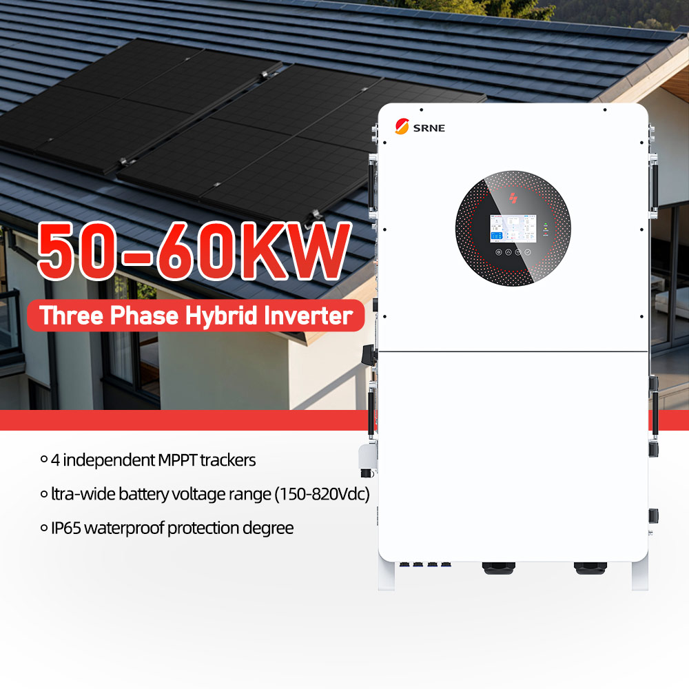 SRNE Hybrid 3 Phase 380V 50HZ HIgh Efficiency 50KW 55KW 60KW Solar Inverter Work with High Voltage Lithium Battery