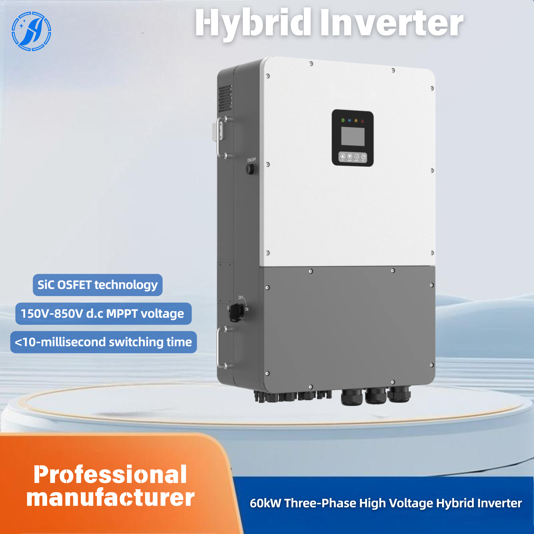 Huayu HY-HH-60KW-P3EU Three-phase High-voltage Hybrid Inverter 60KW IP66 98.5% Efficiency High Safety Reliability 4 MPPTs LCD