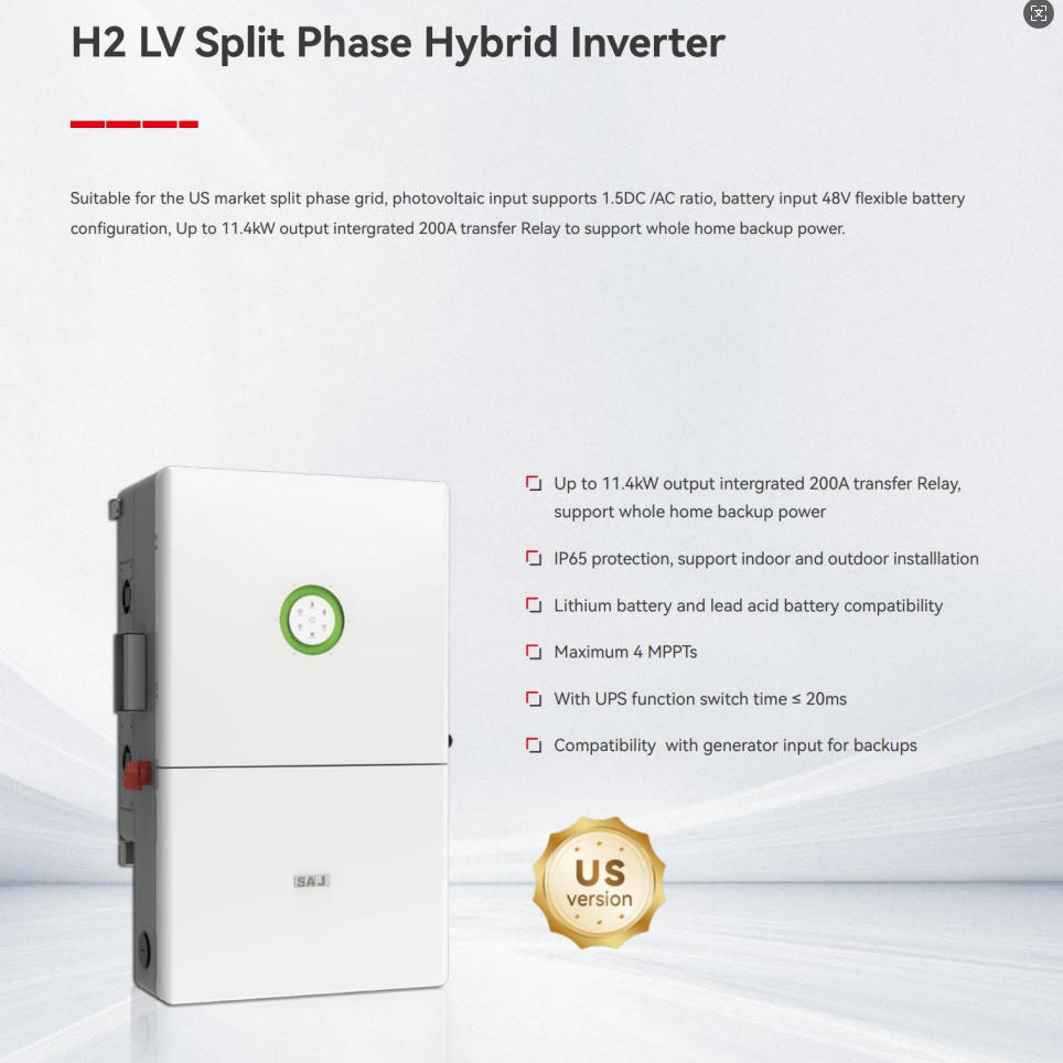 11.4kW LV Hybrid Solar Inverter Whole Home Backup Power Generator 4 MPPT Channels 48V Battery Compatible 1.5DC/AC PV Ratio Wall