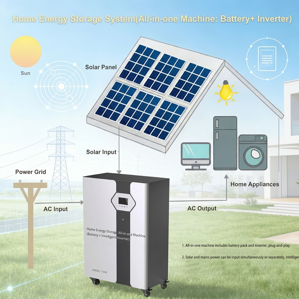 Home Energy Storage System All-in-One Battery Inverter 25.6V 200Ah 5120Wh 6000 Cycle Life Home Backup Battery Storage System