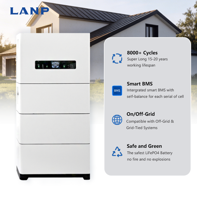 All in One 20kWh 102.4V Stacked LiFePO4 Lithium Battery Hybrid Inverter Off Grid &amp; Grid Tied Energy Storage System for Home Use