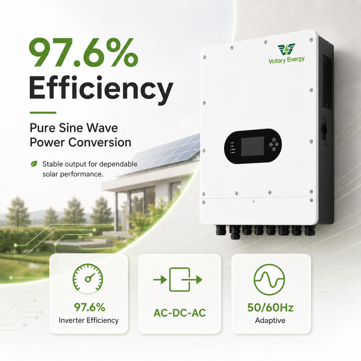 Voltary Energy IP65 Hybrid Solar Inverter Single-phase Low Voltage 8KW 10KW 12KW Control Integrated MPPT Pure Sine Wave 5-Year