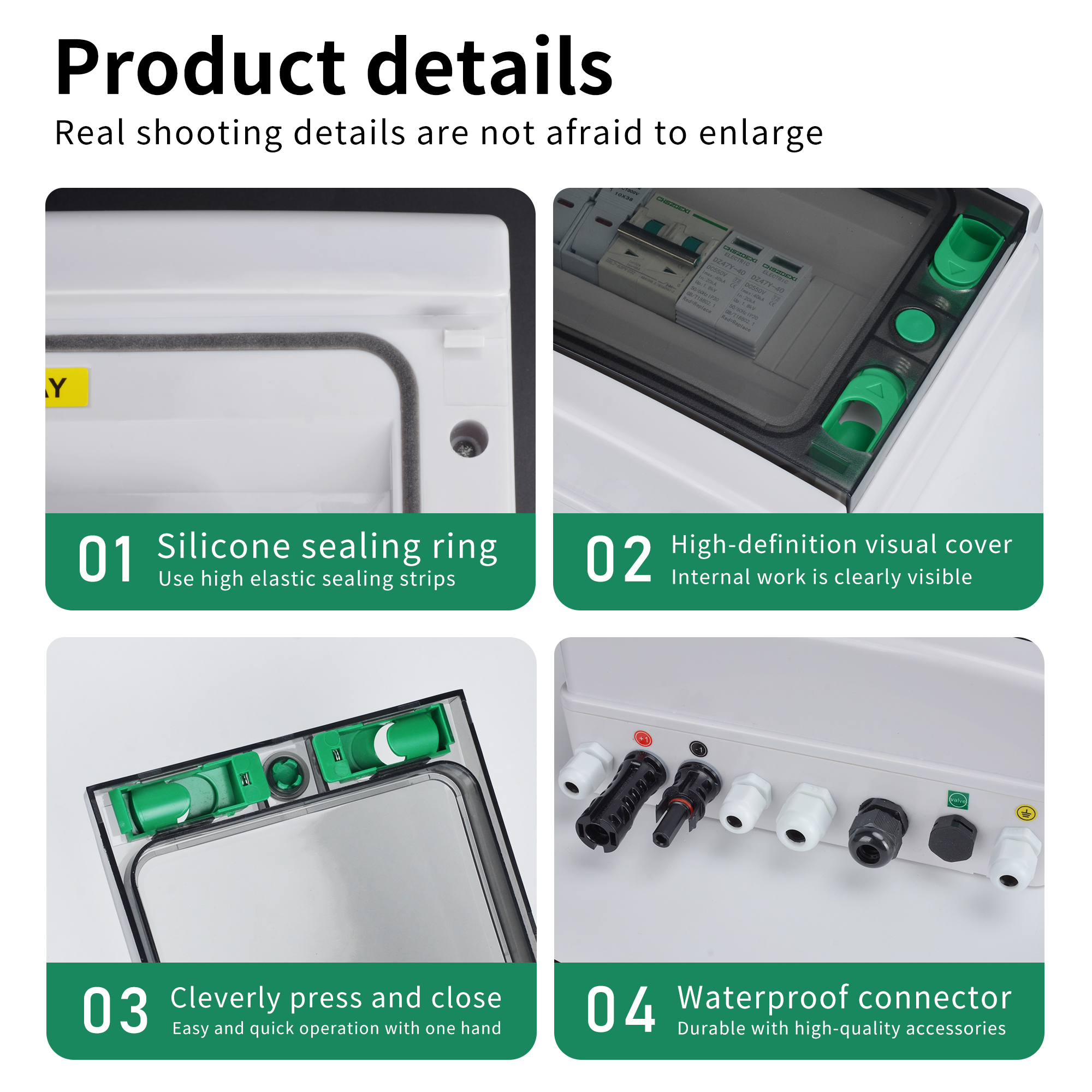 Solar Combiner Box 4 Input 4 Output DC500V ABS Material IP65 Waterproof Outdoor PV Array 15A Hybrid Lock