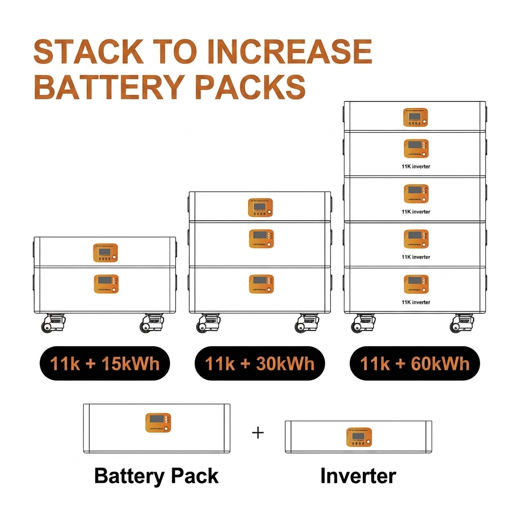 60kW Stackable Solar Inverter Energy Storage All-in-One Machine, 15kW 30kWh Lithium Battery for Home Energy Storage