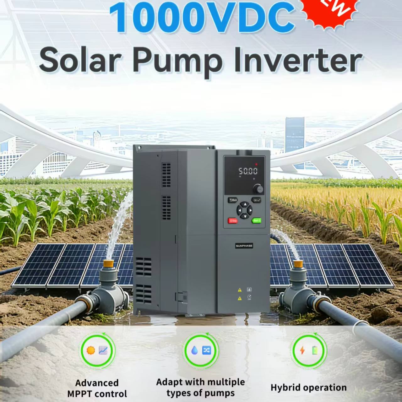 0.75kW 1HP 220V Solar Water Pump Inverter Heavy Duty Solar Inverter for Water Pump Commercial Irrigation Power Controller