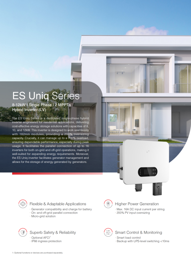 GoodWe ES Uniq Series 8-12kW Hybrid Solar Inverter Single Phase, Dual MPPT, Generator Compatible