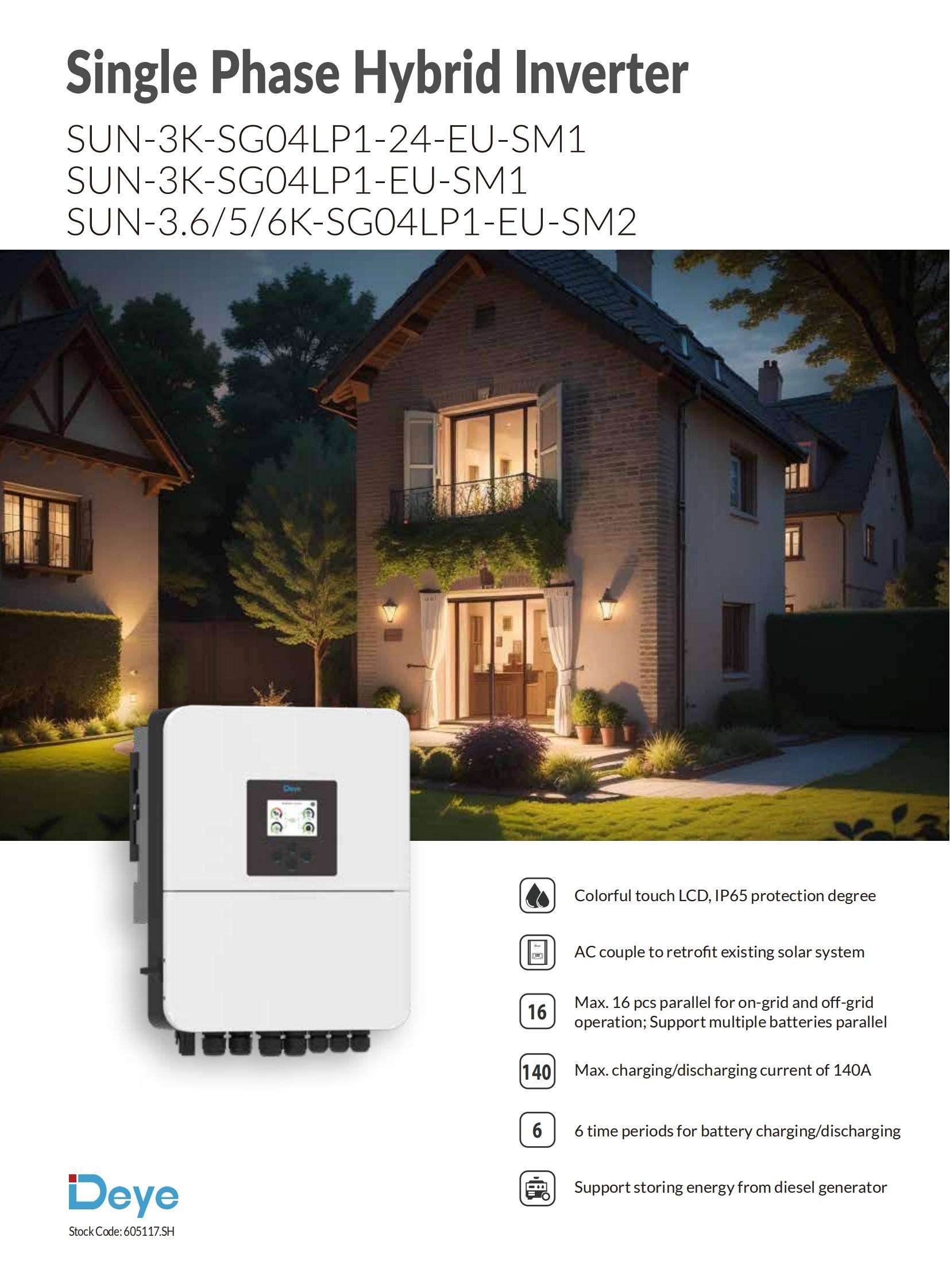 Deye Solar Inverter SUN-3K-SG04LP1-24-EU-SM1 Single Phase Low Voltage 3KW Hybrid Inverter for Residential Energy Storage