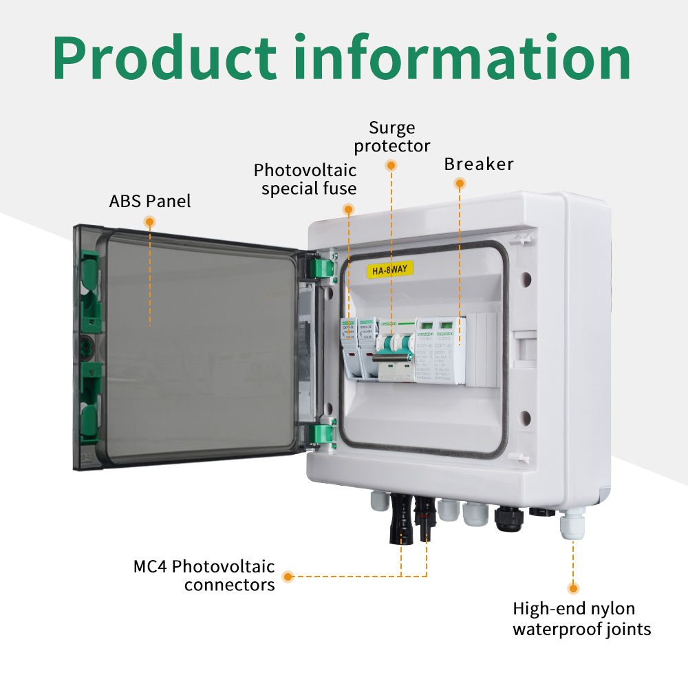 Solar Combiner Box 4 Input 4 Output DC500V ABS Material IP65 Waterproof Outdoor PV Array 15A Hybrid Lock