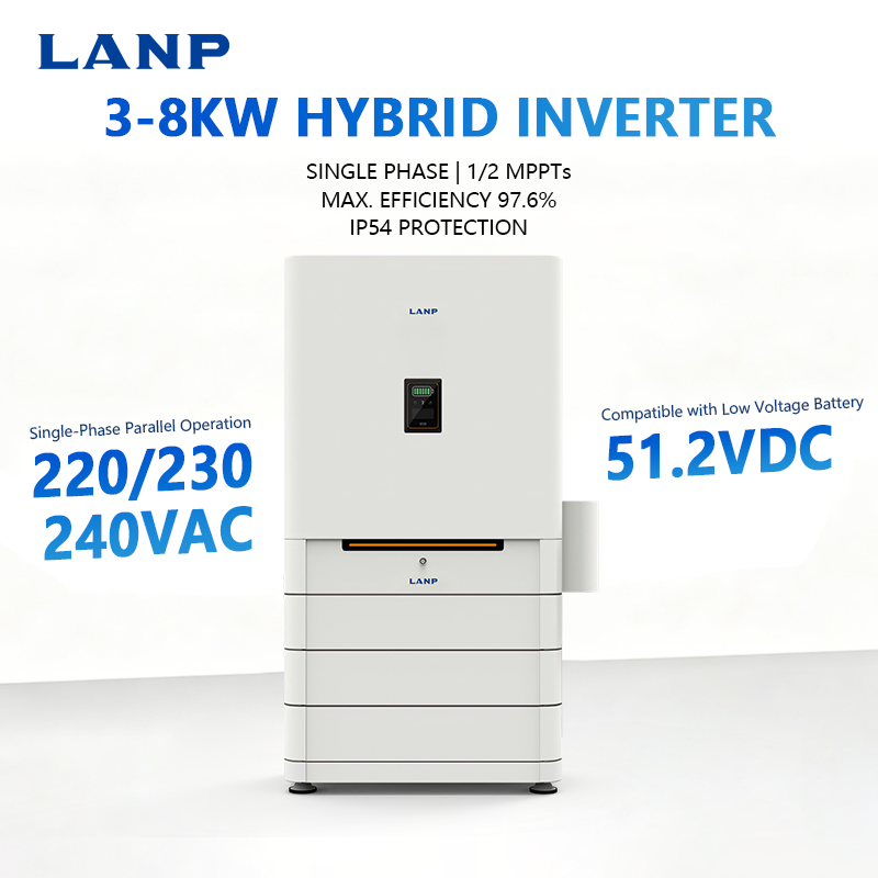 Low Voltage Single Phase 3-8kW 1/2 MPPT Pure Sine Wave Parallel 5kW on and Off Grid Hybrid Solar Inverter for Solar System Home