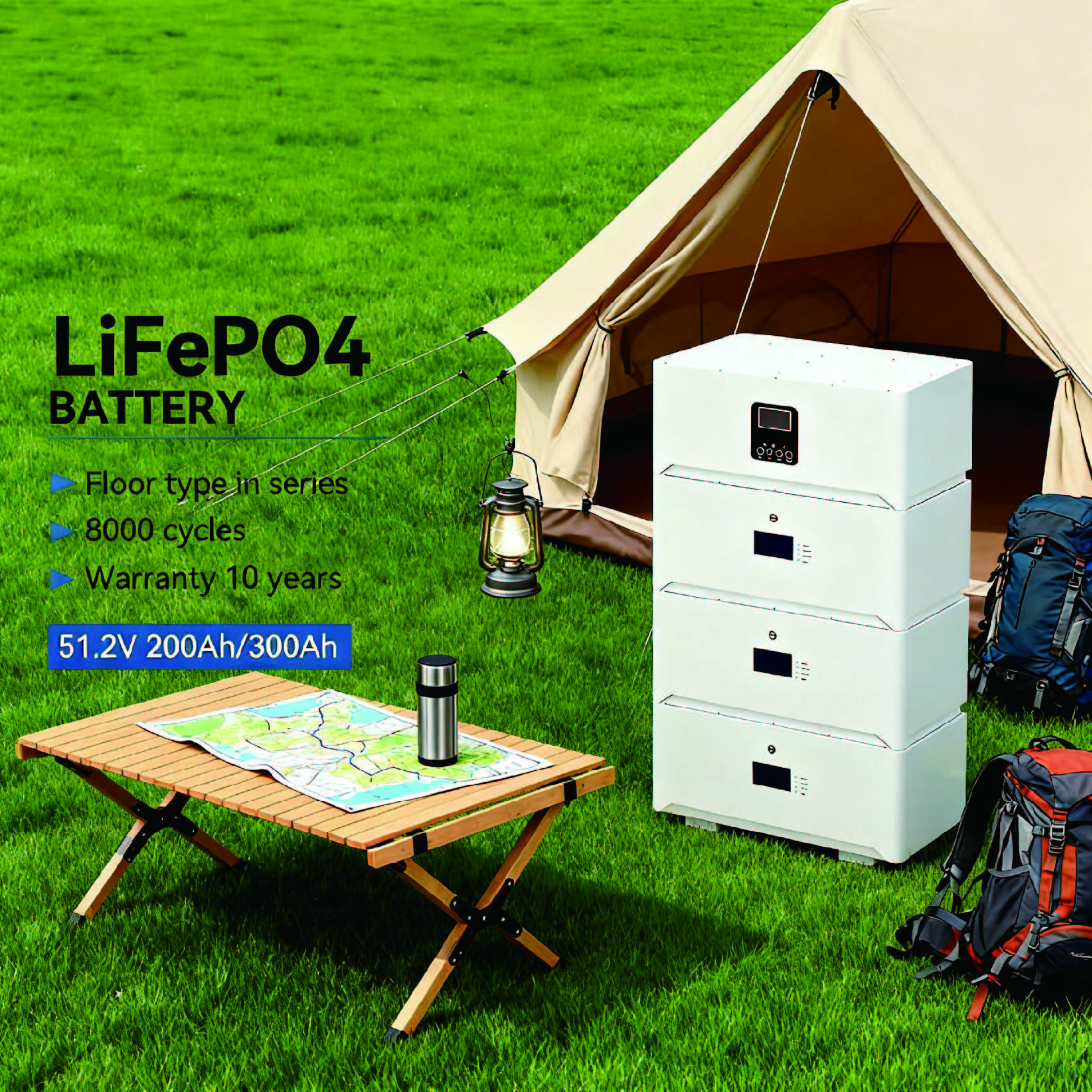 Stackable All-in-One LiFePO4 Battery Energy Storage System 48V/51.2V 100Ah/200Ah/300Ah/400Ah Split Phase Hybrid Inverter CAN