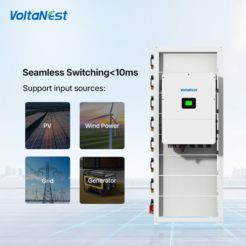 VoltaNest 50/60kW Hybrid Inverter Solar Energy System HV 64/80/96/112 kWh LiFePO4 Battery All in One C&amp;I ESS