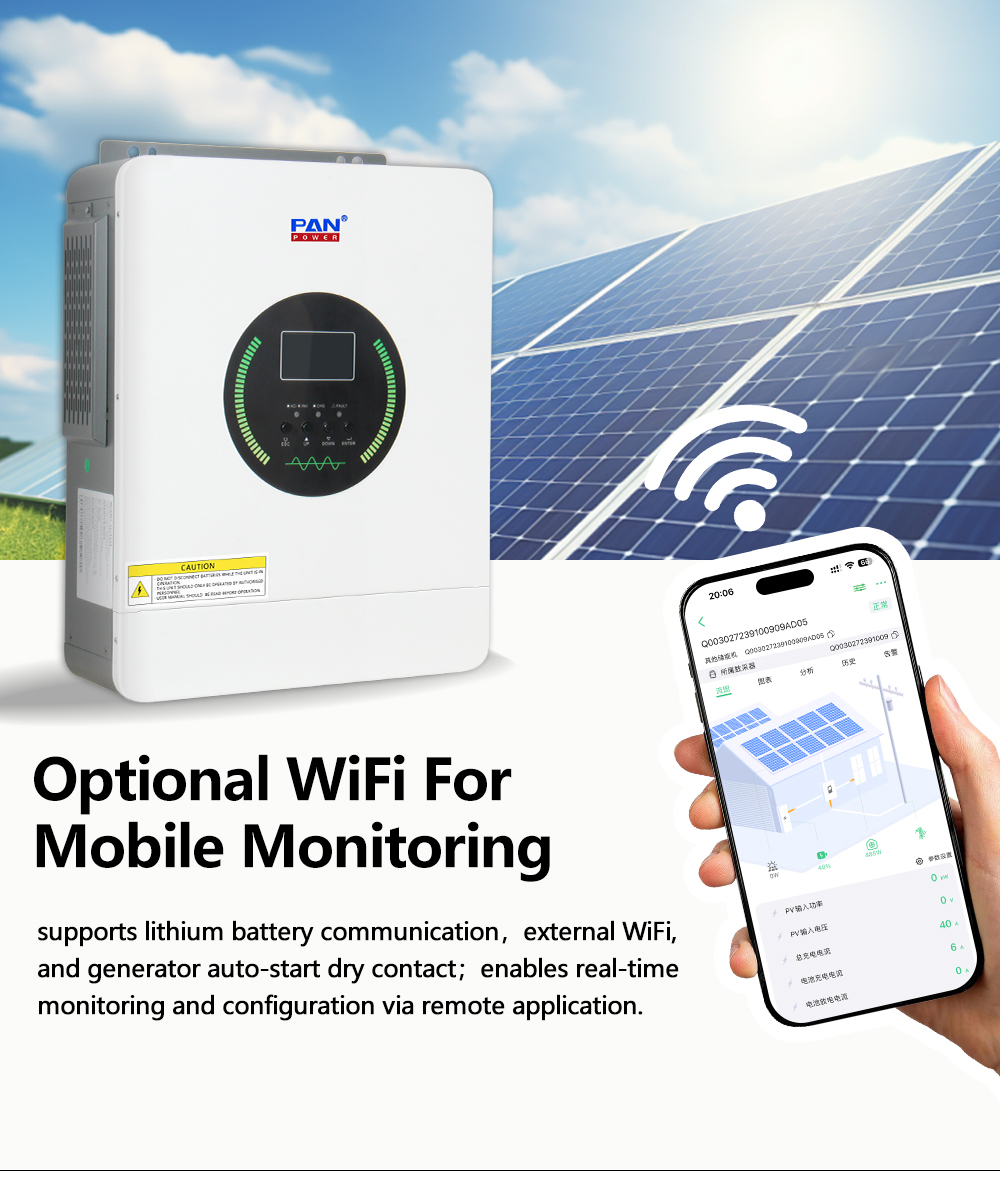 Reliable 3KW Pure Sine Wave Hybrid Inverter 24VDC Wide PV Range Mains/Generator Compatible for Off-Grid Use