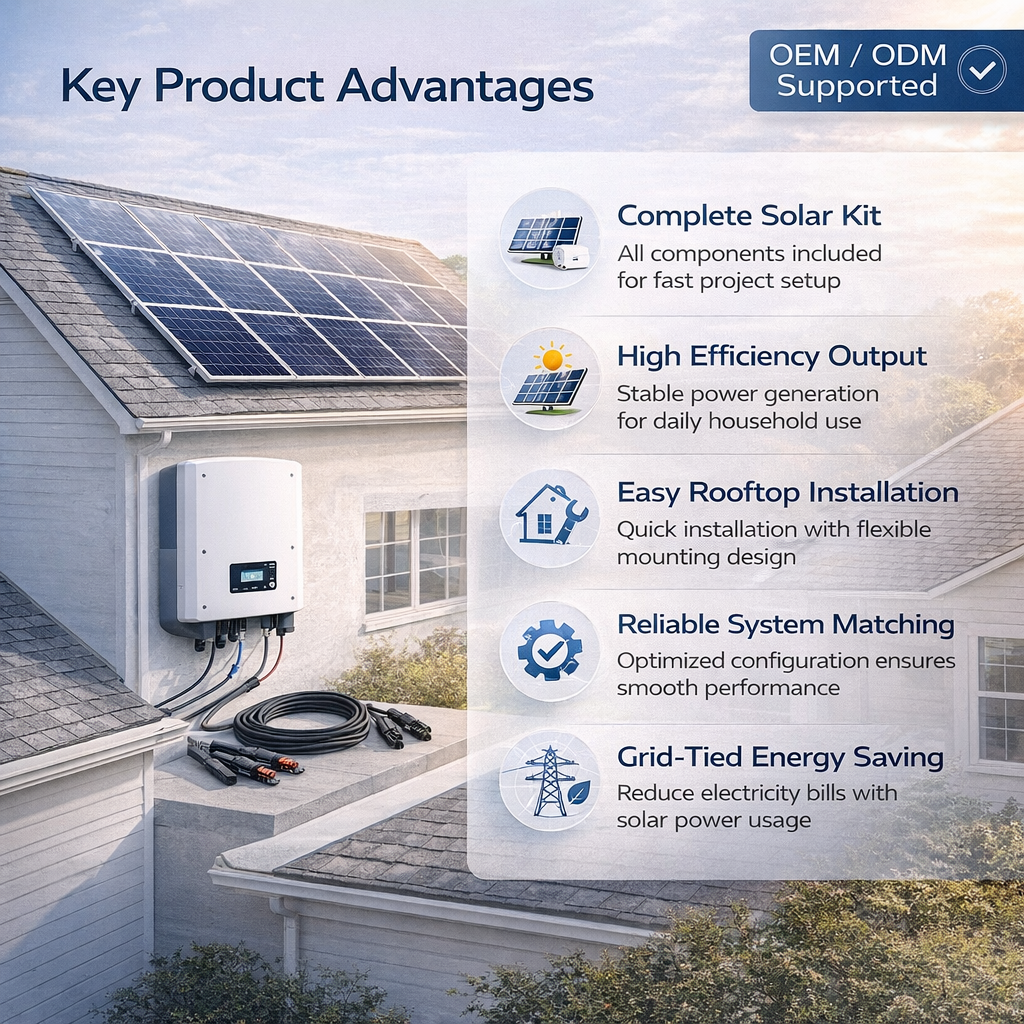 10kW on Grid Solar System with Solar Panels and Inverter for Residential Rooftop