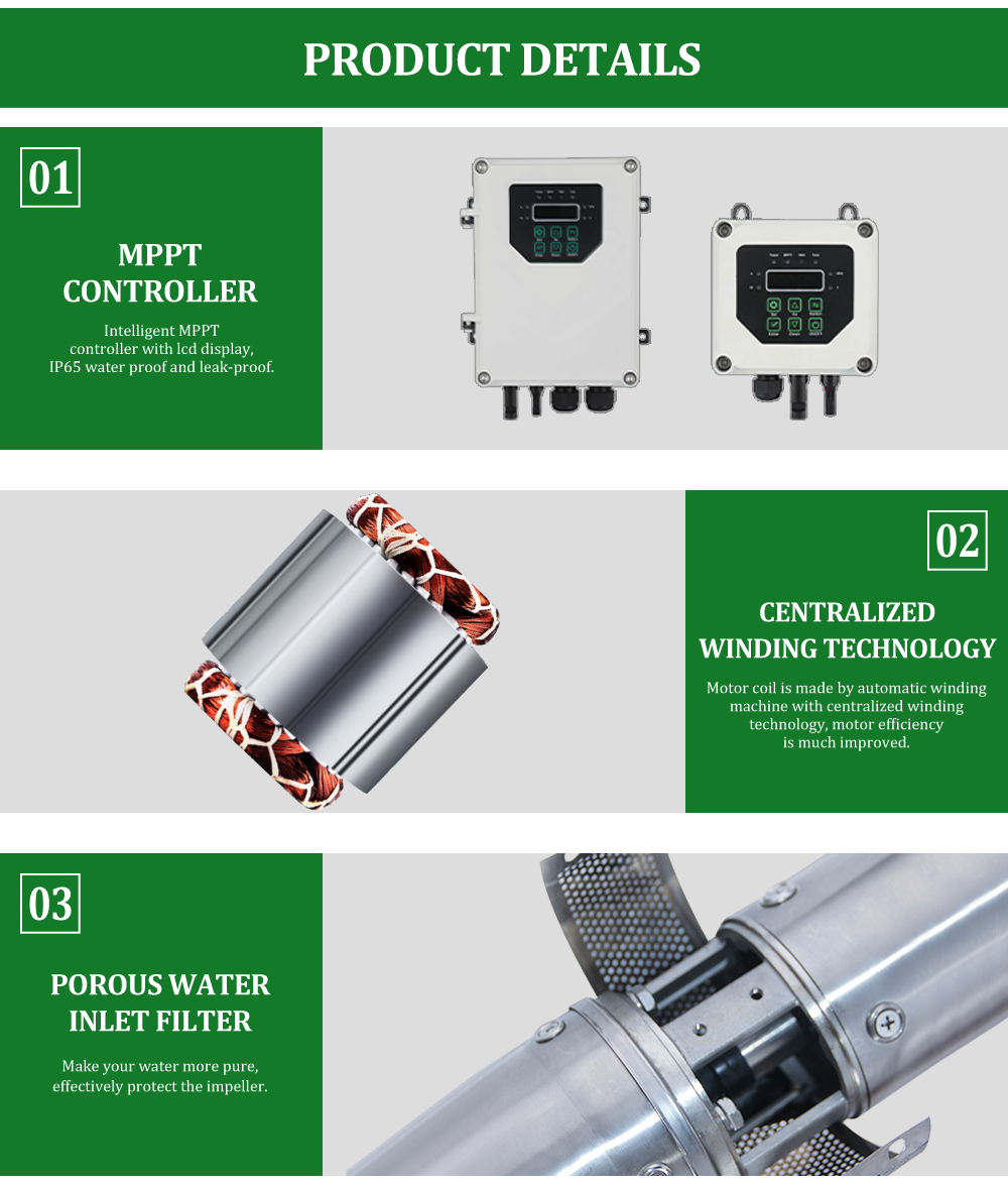 WHC SOLAR Solar System Solar Pump Inverter Solar Power DC Water Pump 2HP Deep Well Submersible Solar Water Pump