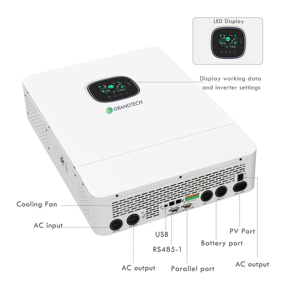 Grandtech 240V 10000 Watt 10kw 6 Parallel Function off Grid Power Inverter Hybrid Inverter with MPPT Solar Charge Controller