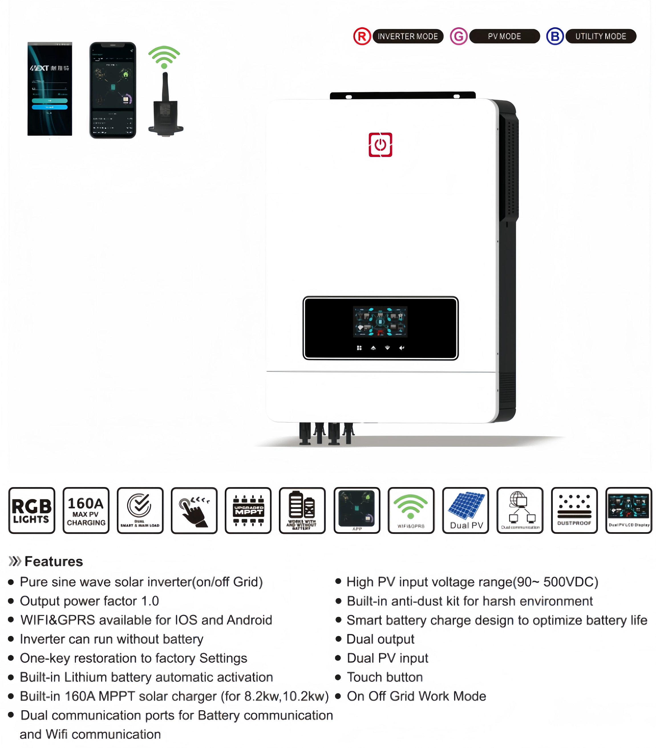 8.2KW 10.2KW on Off Grid System Portable Mppt Generator Invt Best Price 48v Split Phase Offgrid Toroidale Hybrid Solar Inverter