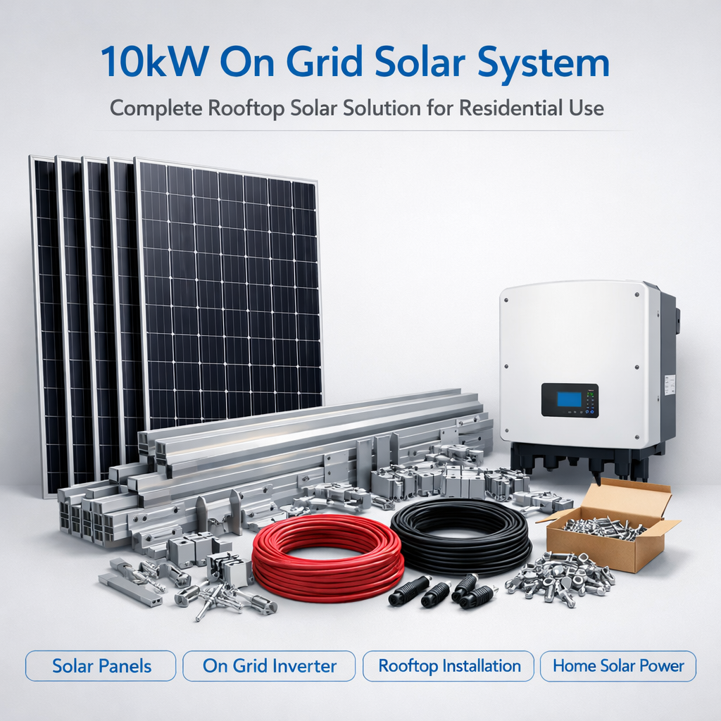 10kW on Grid Solar System with Solar Panels and Inverter for Residential Rooftop