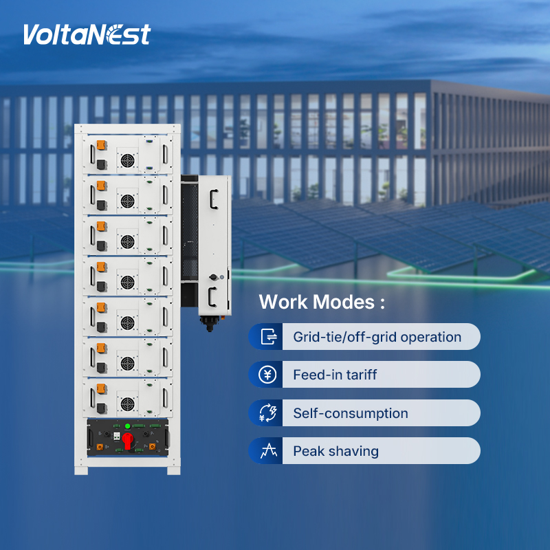 VoltaNest 50/60kW Hybrid Inverter Solar Energy System HV 64/80/96/112 kWh LiFePO4 Battery All in One C&amp;I ESS