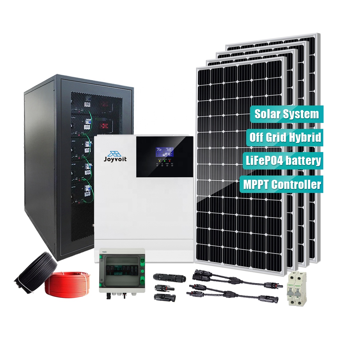 Solar Inverter System 48V 100Ah Lithium Ion Battery Hybrid Pure Sine Wave MPPT 25KW 30KW Roof Mounting Energy Storage System