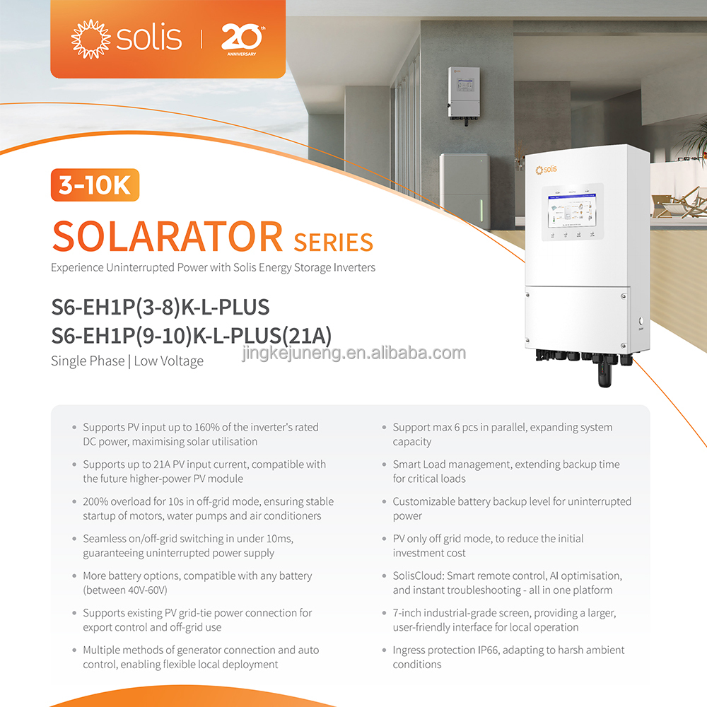 Solis 6kw 8kw 10kw 12kw 16kw 18kw Single Phase Hybrid Solar Inverter with 40-60V Low Voltage Battery for Energy Storage System
