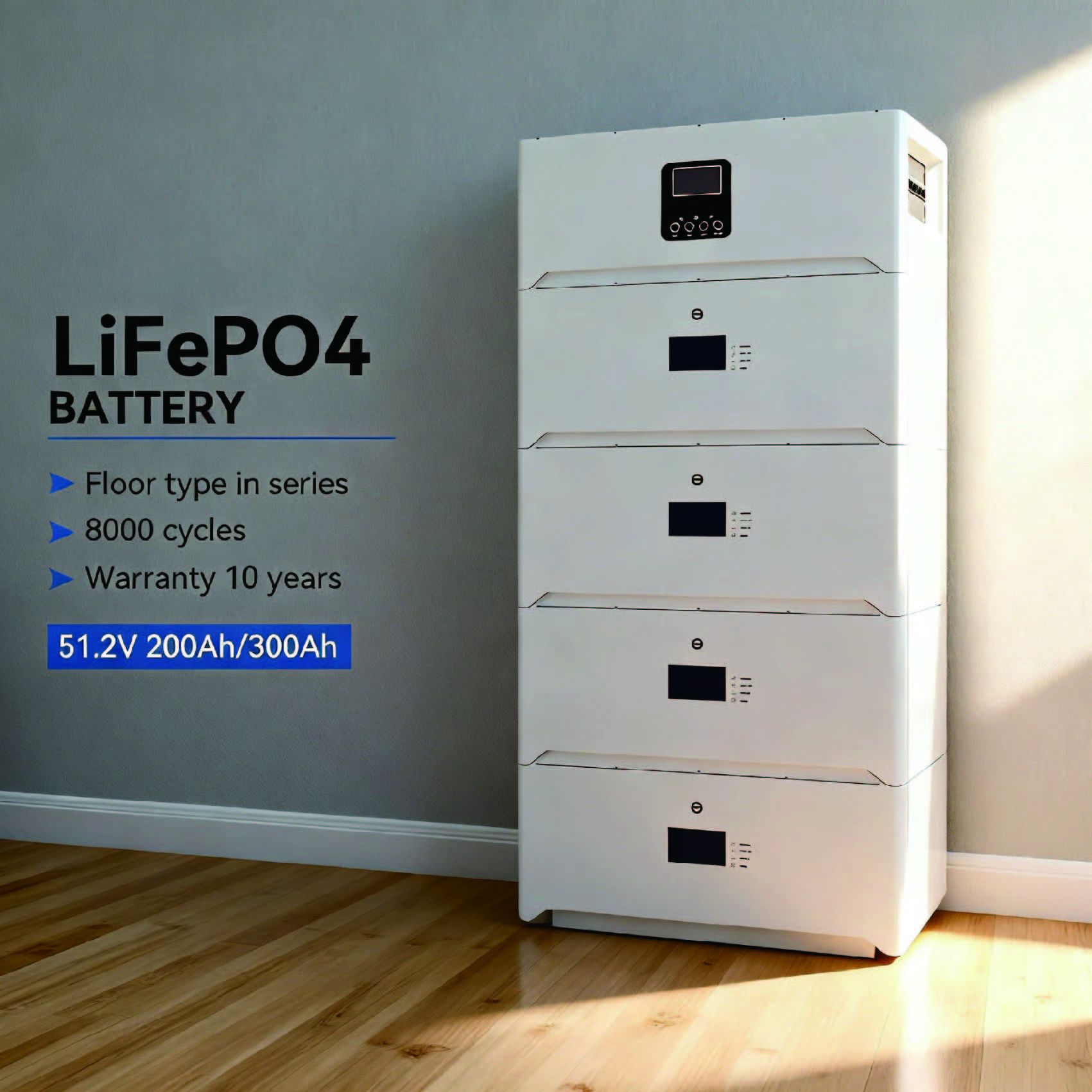 Stackable All-in-One LiFePO4 Battery Energy Storage System 48V/51.2V 100Ah/200Ah/300Ah/400Ah Split Phase Hybrid Inverter CAN