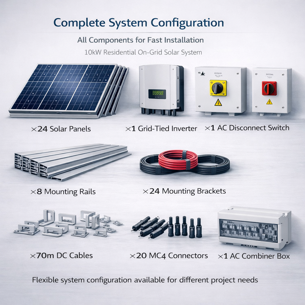 10kW on Grid Solar System with Solar Panels and Inverter for Residential Rooftop
