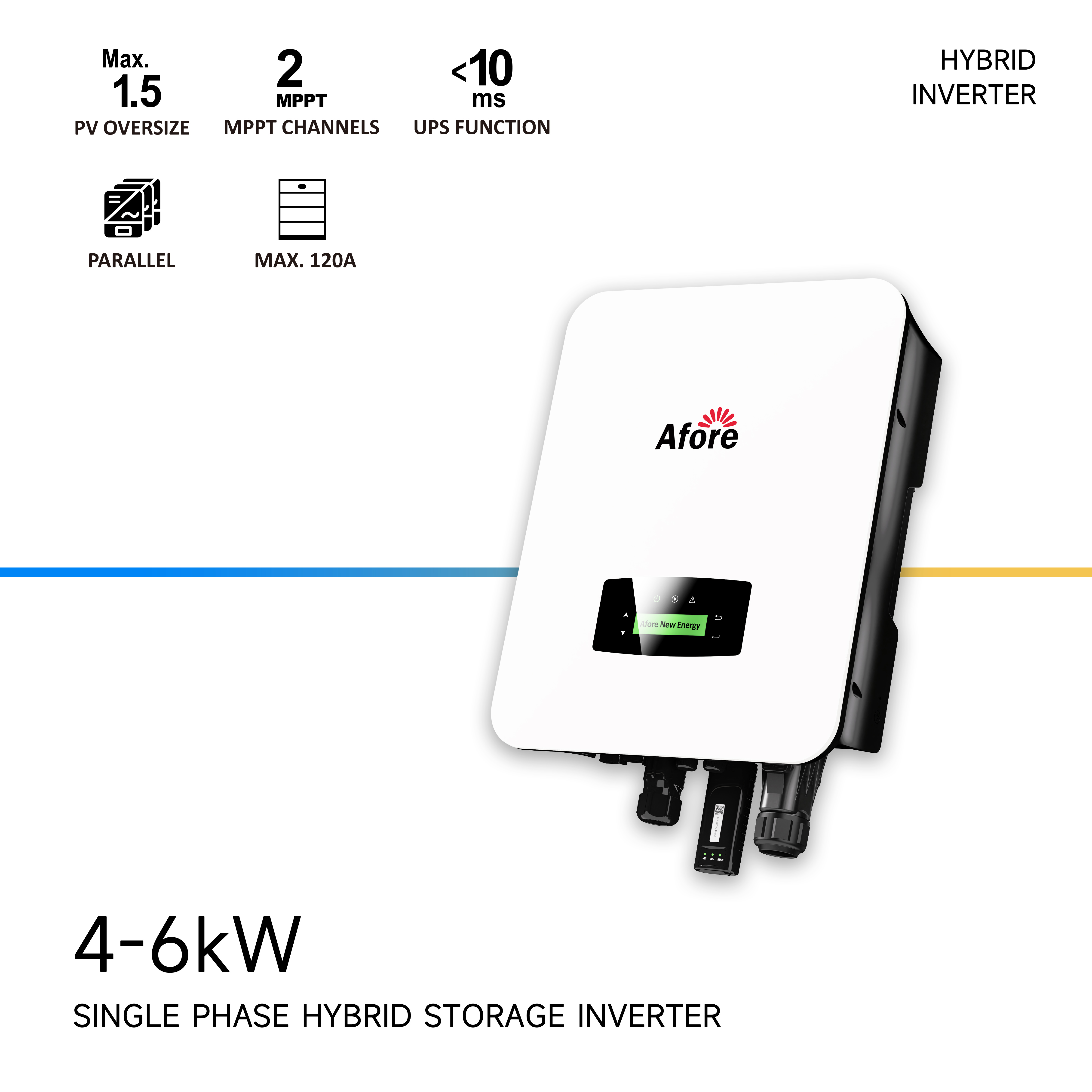 Afore 6KW DC to AC Hybrid Storage Inverter Single Phase Solar Inverter with Low Voltage Lithium Battery for Energy Systems