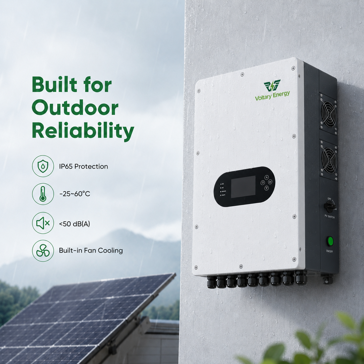 Voltary Energy IP65 Hybrid Solar Inverter Single-phase Low Voltage 8KW 10KW 12KW Control Integrated MPPT Pure Sine Wave 5-Year