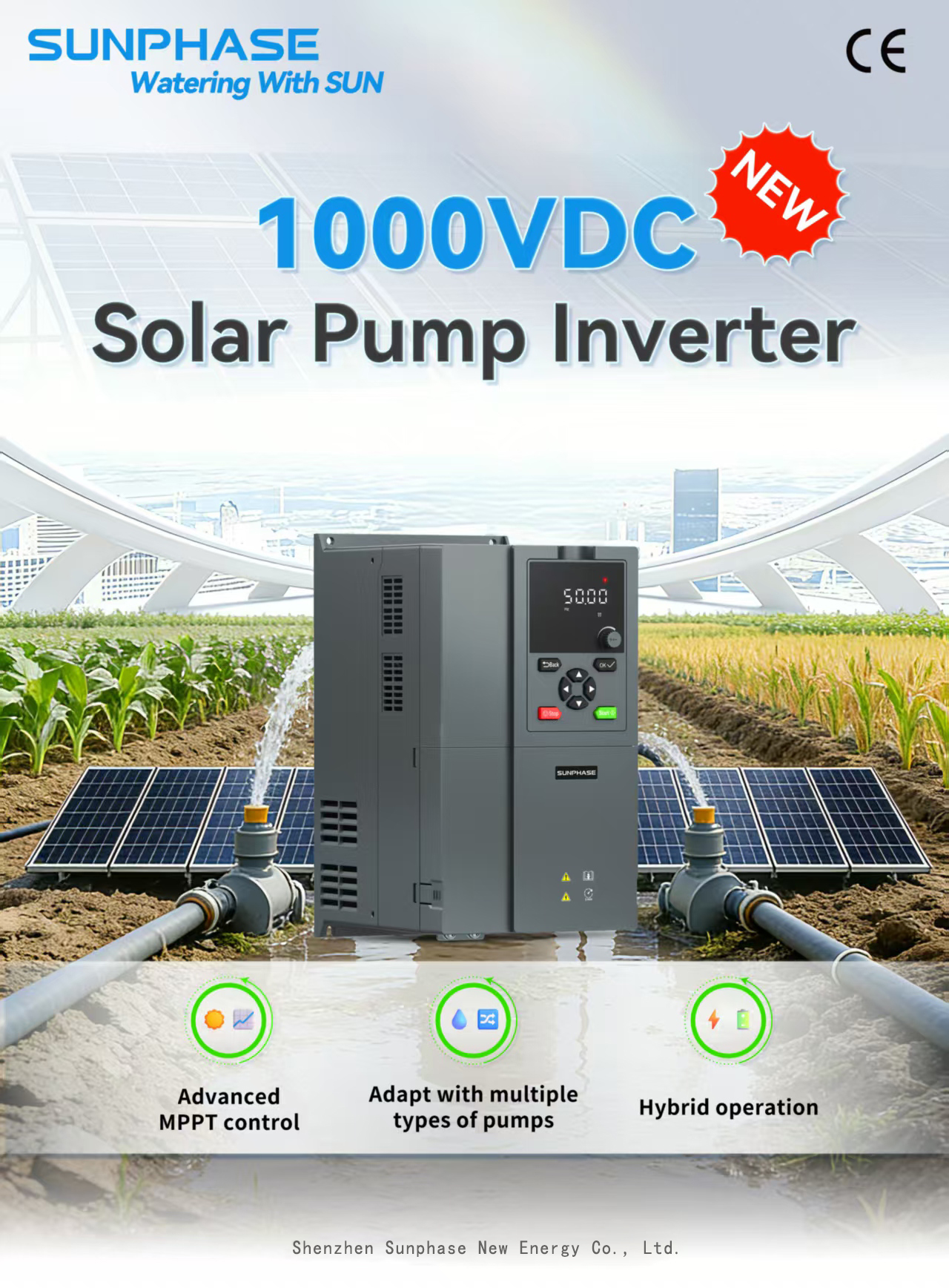 Solar Water Pump Inverter 160kW 215HP Hybrid Solar AC AC DC Input with LED Display for Remote Area Deep Well Water Pump System
