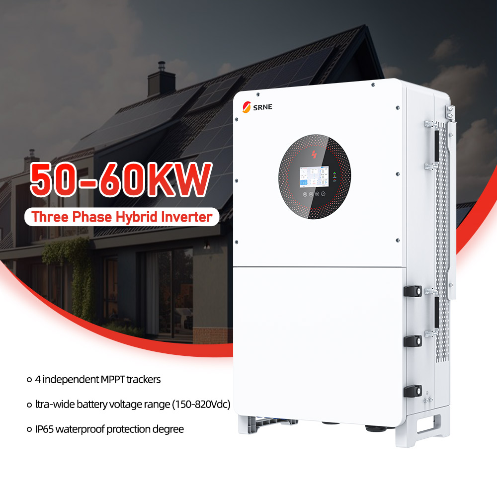 SRNE Hybrid 3 Phase 380V 50HZ HIgh Efficiency 50KW 55KW 60KW Solar Inverter Work with High Voltage Lithium Battery
