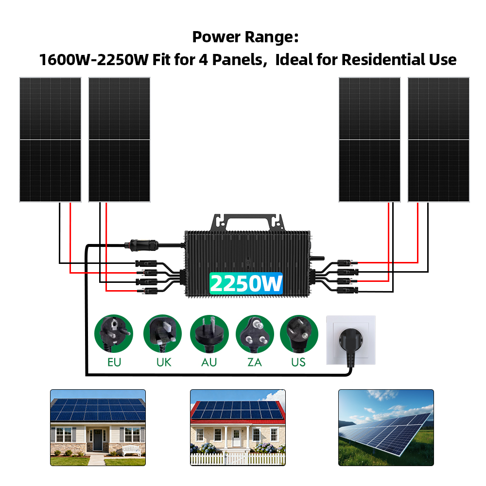 Grid-tie 2250W Micro Inverter for Residential Solar Projects AC 230V 5.2KG Easy DIY Balcony or Rooftop IP67 Solar Micro Inverter