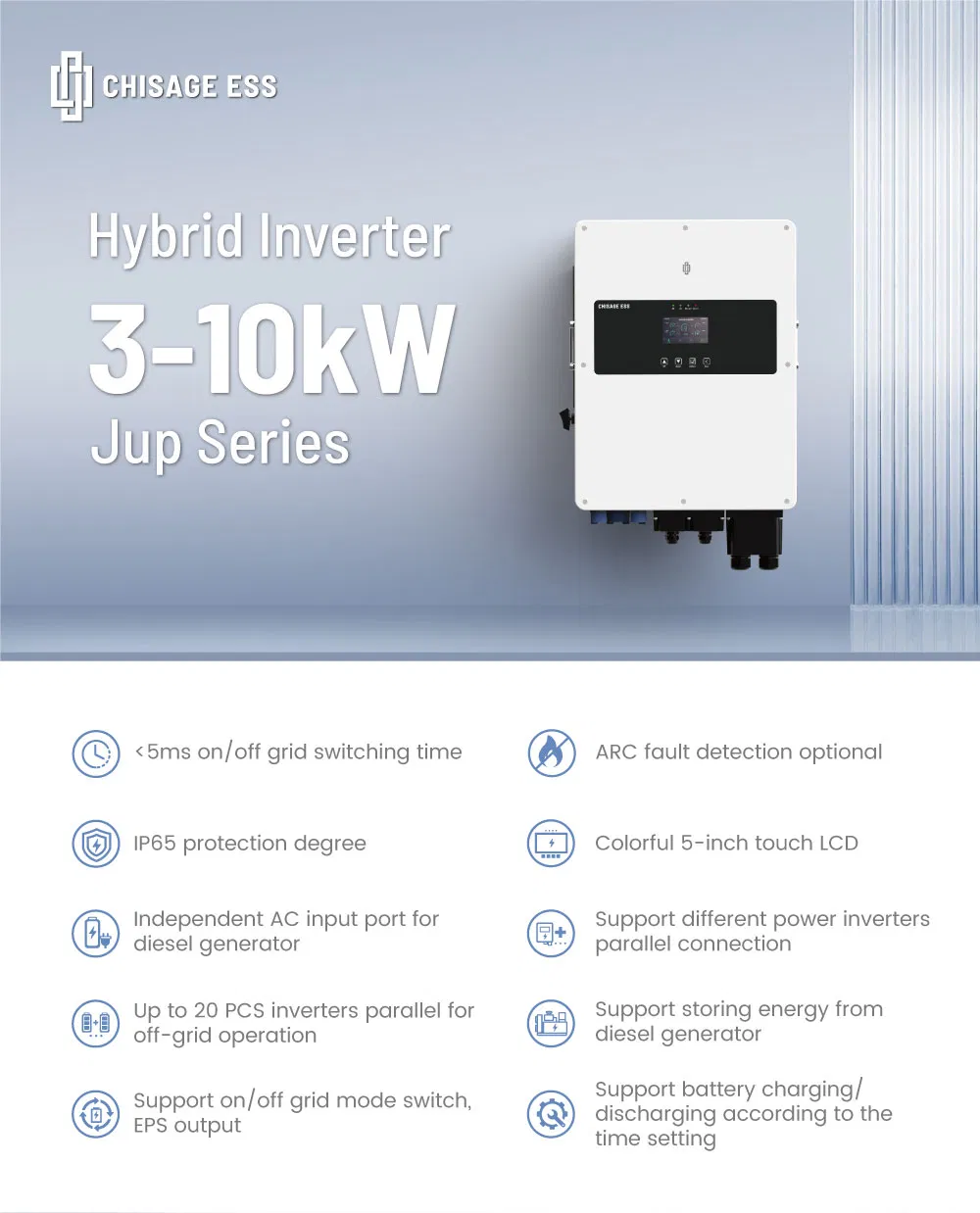 High Quality 5kw 6kw 8kw 10kw Single Phase DC AC Hybrid Inverter Grid Tied off Grid 48V Solar Home System Inverter for Solar Panel Energy System