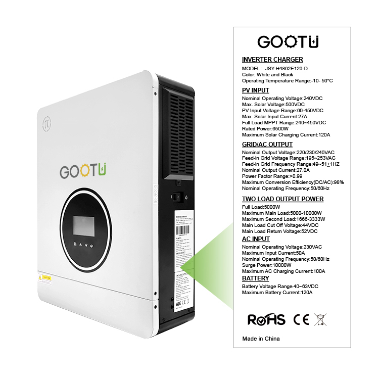 GOOTU EU Stock Hybrid Solar Inverter 6200W 48V Solare Wechselrichter With 120A MPPT Solar Charge Controller