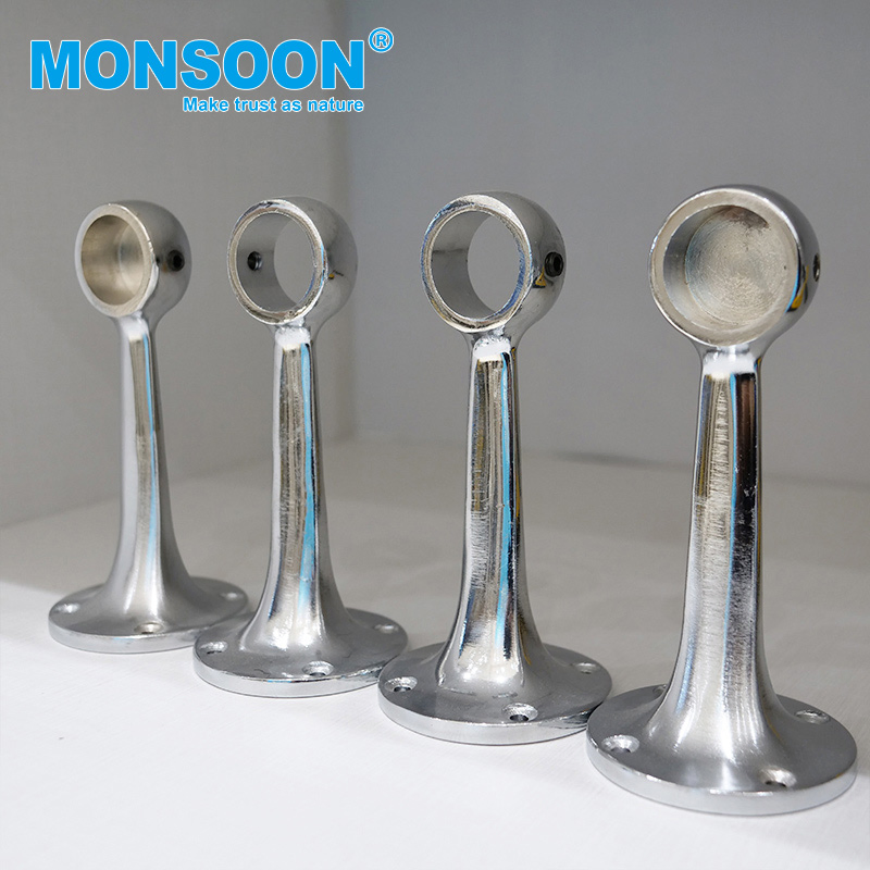 Kitchen Accessories Pipe Fitting Zinc Alloy Chrom Plated Clothes Hanging Closet Rail Round Tube Holder Wardrobe Tube Supports for Oval Tube