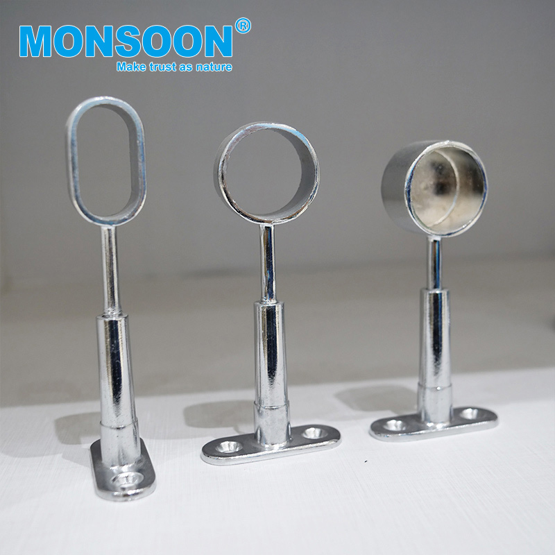 Kitchen Accessories Pipe Fitting Zinc Alloy Chrom Plated Clothes Hanging Closet Rail Round Tube Holder Wardrobe Tube Supports for Oval Tube