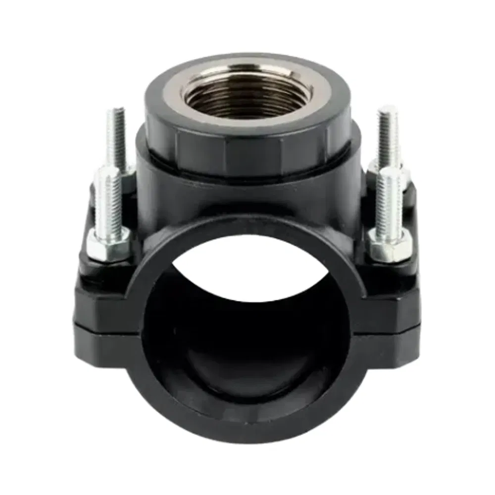 Hot Sales Pipe Fitting Female Thread PP Clamp Saddle with Reinforcing Ring