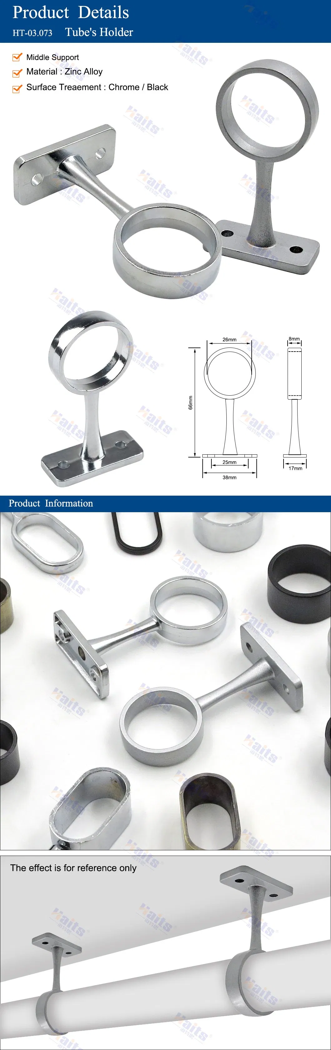 Chrome Middle Nickel Round Pipe Holder Support