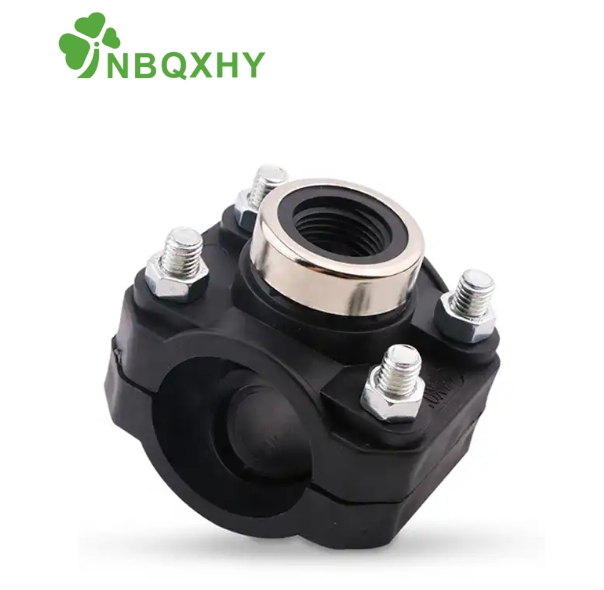 Hot Sales Pipe Fitting Female Thread PP Clamp Saddle with Reinforcing Ring