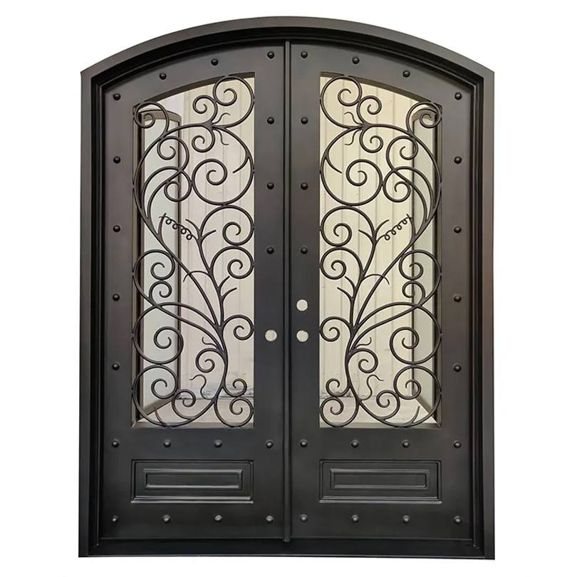 Wholesale Prices House Villa Exterior Security Decorative Double Iron Door Designs Front Entry Metal Wrought Iron Door