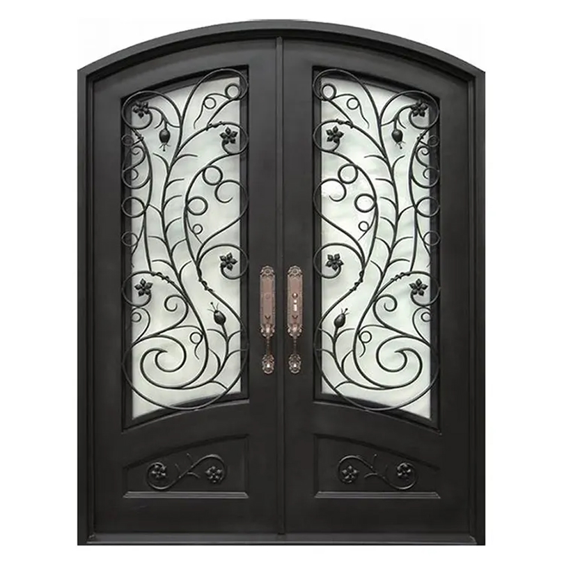 Wholesale Prices House Villa Exterior Security Decorative Double Iron Door Designs Front Entry Metal Wrought Iron Door