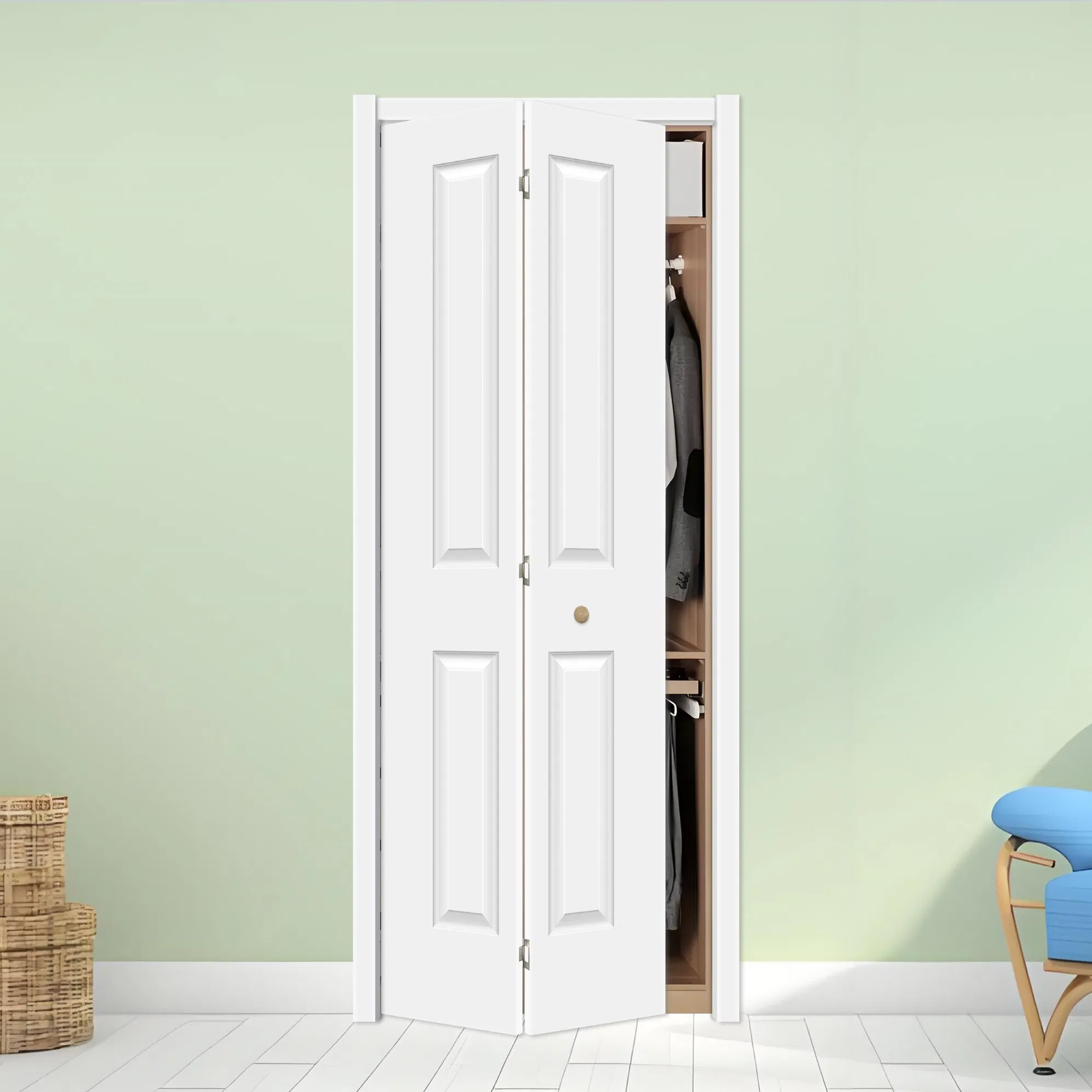 Classic White Primed Internal Bi-Fold Doors for Closet with Half Louvered Panel