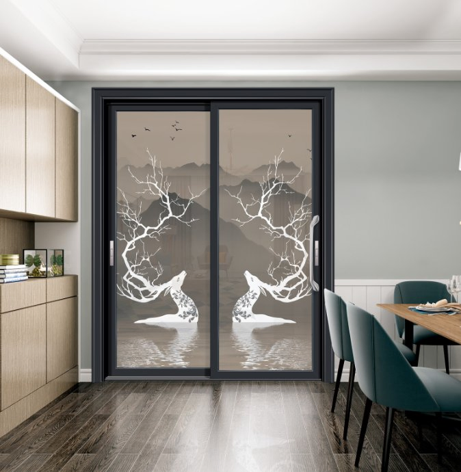 Aluminium Double Glass Sliding Doors with Stainless Steel Security Mesh