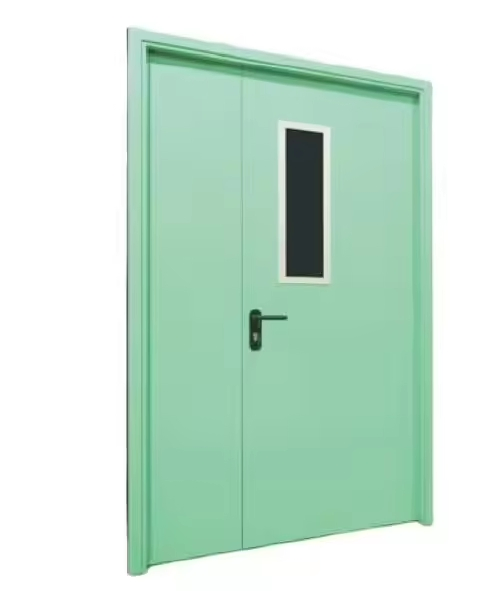 1-3 Hour Fire Rated Interior Steel Doors for Hotels Push and Pull Fire Exit with Lock Glass Finished Surface for Supermarkets