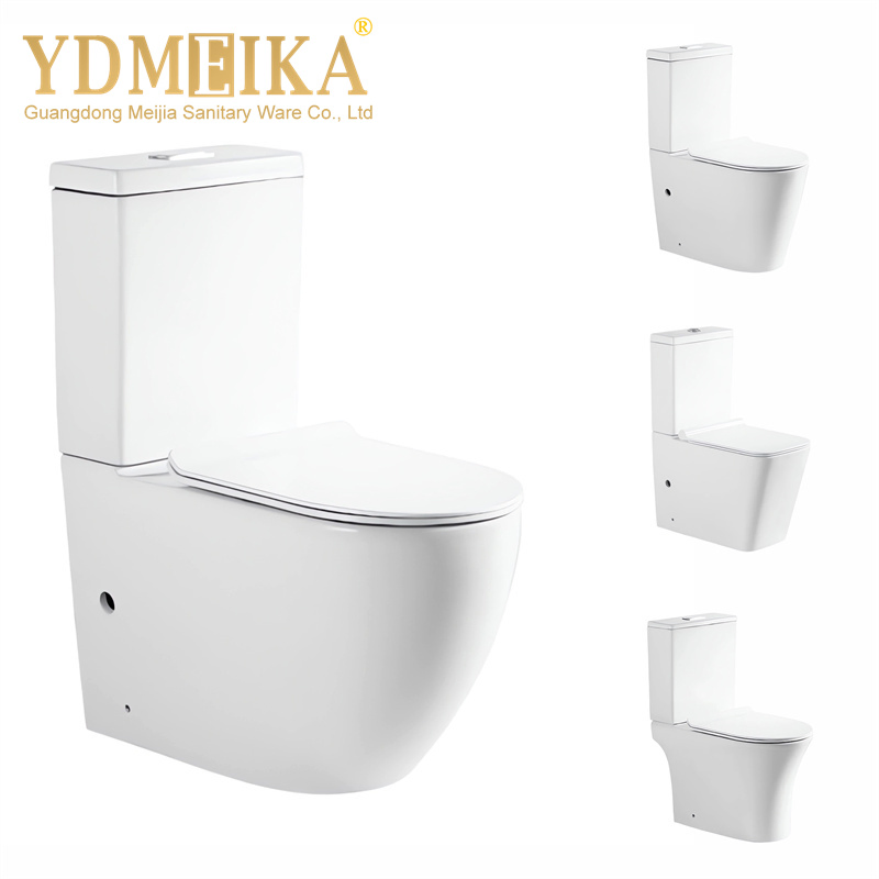White Color Simple Design Austrilia Hot Sale Floor Mounted Rimless Tornado Flush Oval Shape Bathroom Two Piece Toilet Bowl
