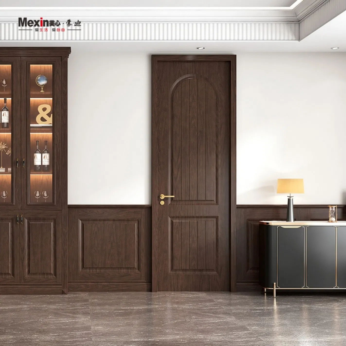 Mexin Factory Custom Soundproof Bedroom Interior Wooden Door for Hotel Use Acoustic PVC WPC Secure Entrance Door