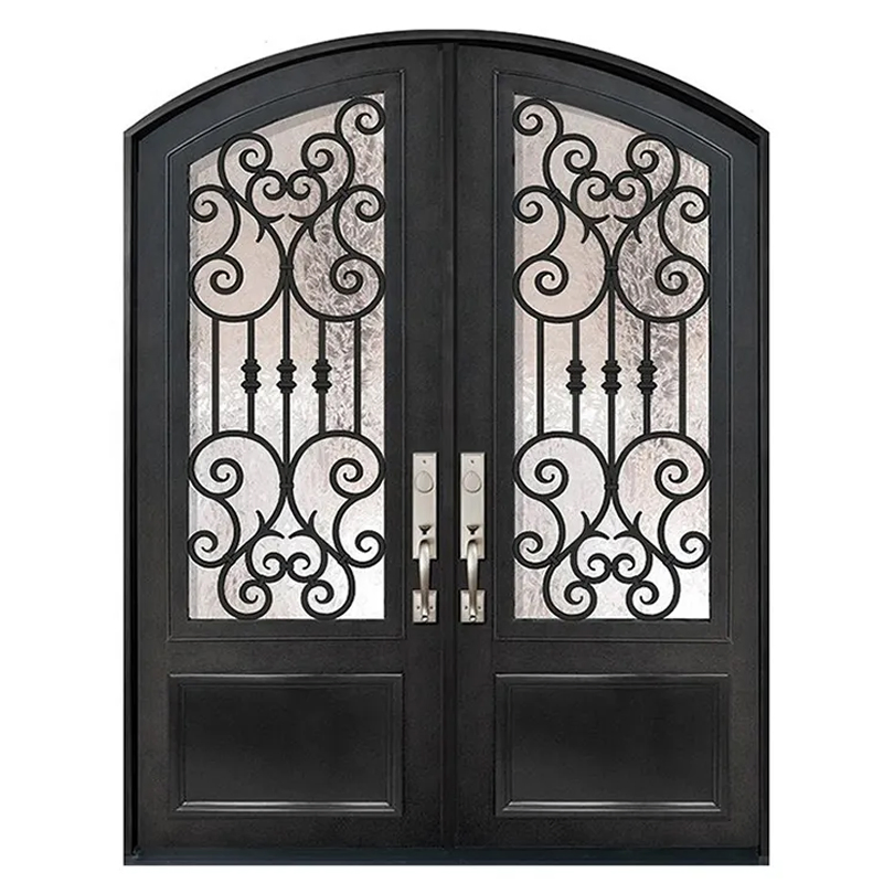 Wholesale Prices House Villa Exterior Security Decorative Double Iron Door Designs Front Entry Metal Wrought Iron Door