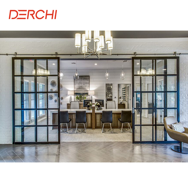 Modern Interior Aluminum Metal Glass Barn Doors Sliding for Bedroom
