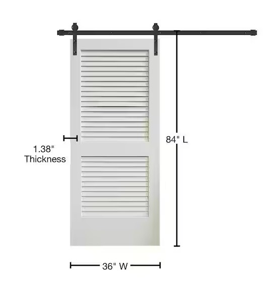 Premium 36X84 Louvered Wood Barn Door with Sliding Hardware