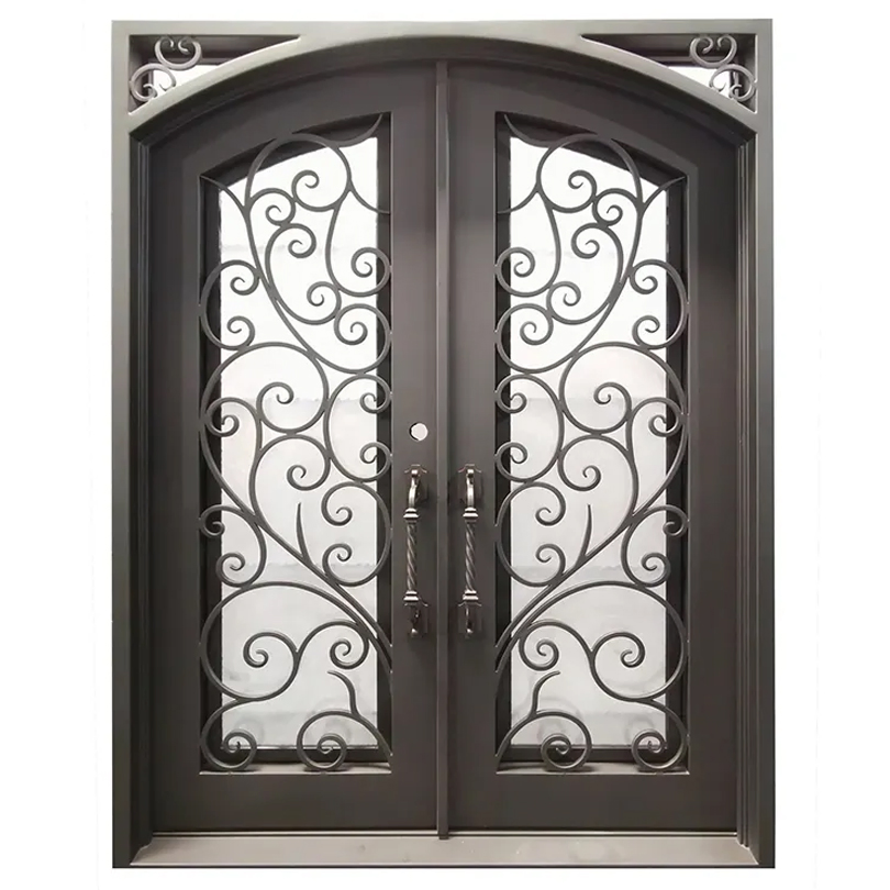 Wholesale Prices House Villa Exterior Security Decorative Double Iron Door Designs Front Entry Metal Wrought Iron Door