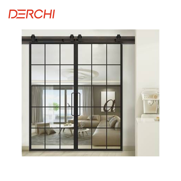 Modern Interior Aluminum Metal Glass Barn Doors Sliding for Bedroom